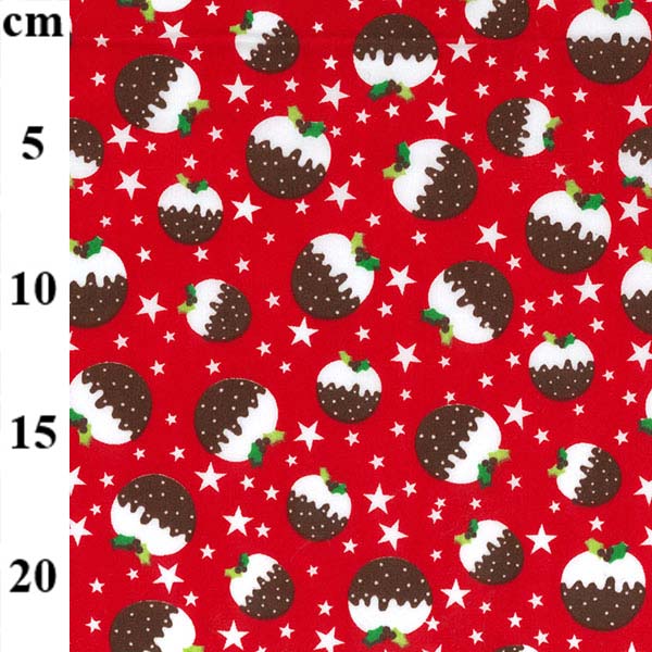 1 Metre Christmas Pudding on Red -110cm/43" Polycotton Fabric