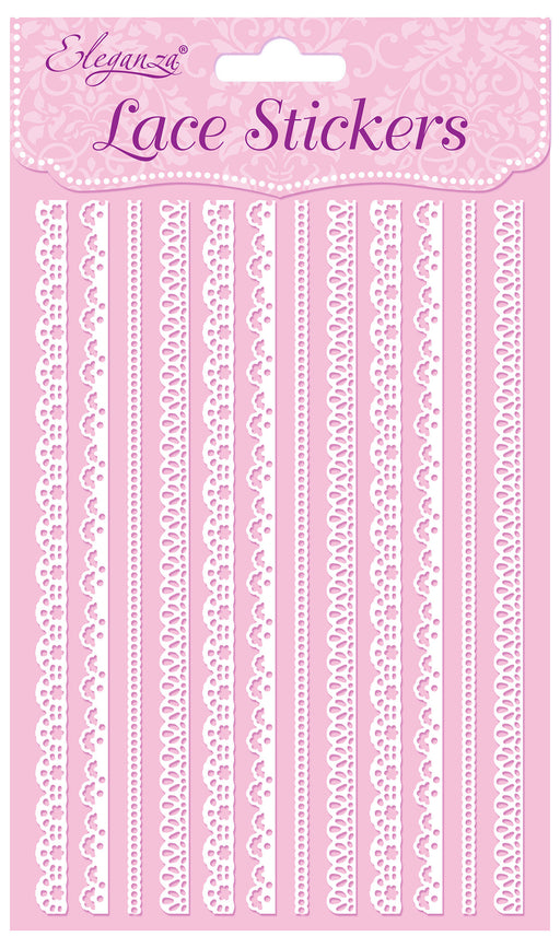 White Patterned Lace Strip Craft Stickers - 12 Strips - White No 01