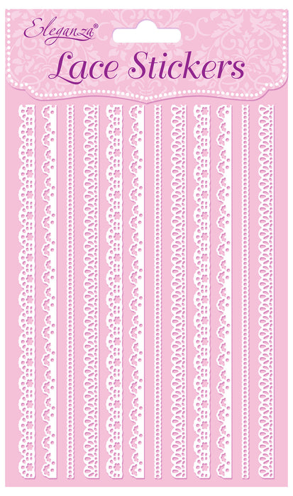 White Patterned Lace Strip Craft Stickers - 12 Strips - White No 01