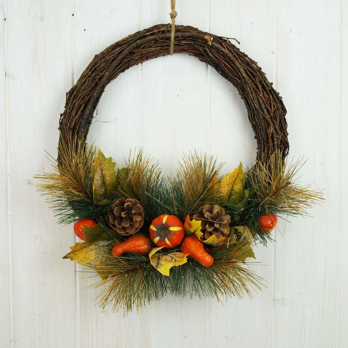 Pumpkin & Gourd Autumn Wreath with Foliage x 35cm