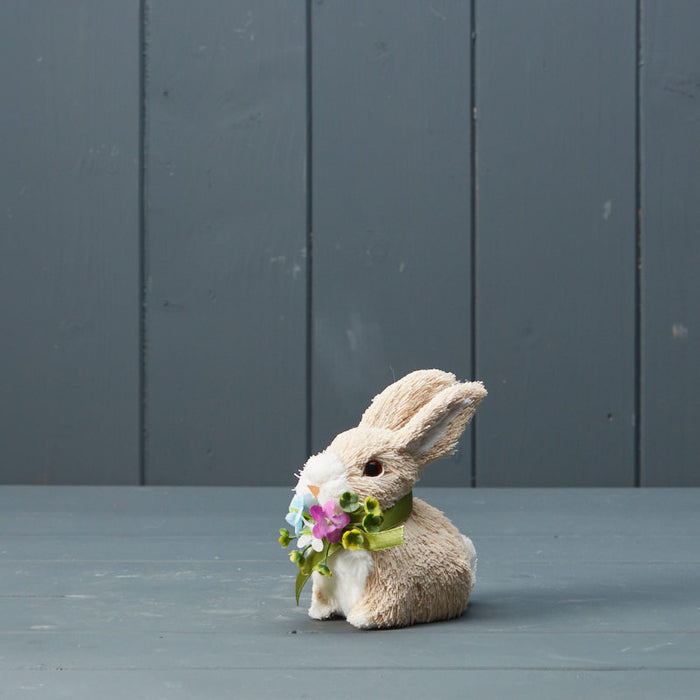 Brown & White Rabbit with Spring Flower Bouquet x 10.5cm