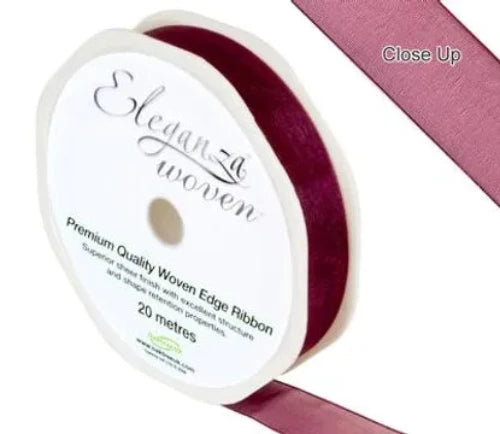 Woven Edge Ribbon 15mm x 20m -  Burgundy