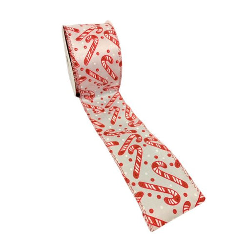 63mm x 10yds Candy Cane Wired Edge Ribbon