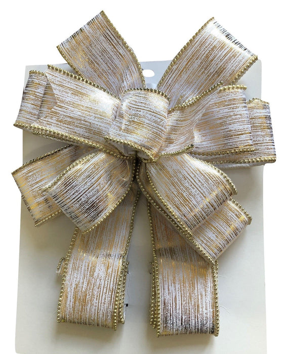 31 x 31cm Large Ivory & Gold Christmas Bow