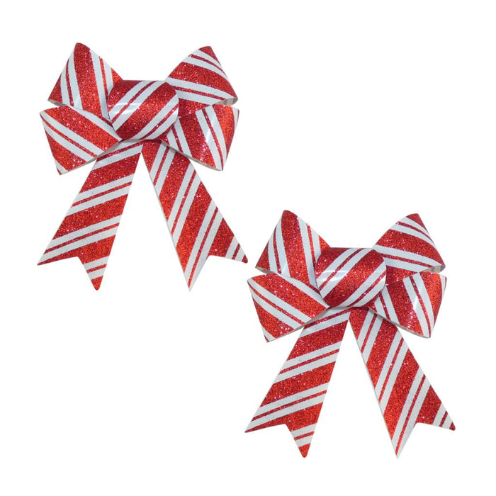 2 x Candy Cane Stripped Glitter Bows