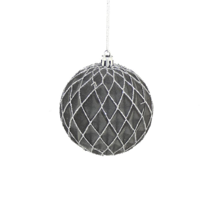 8cm Grey Flock Cross Bauble