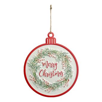 24 x 29cm Embossed Merry Christmas Bauble Metal Hanger