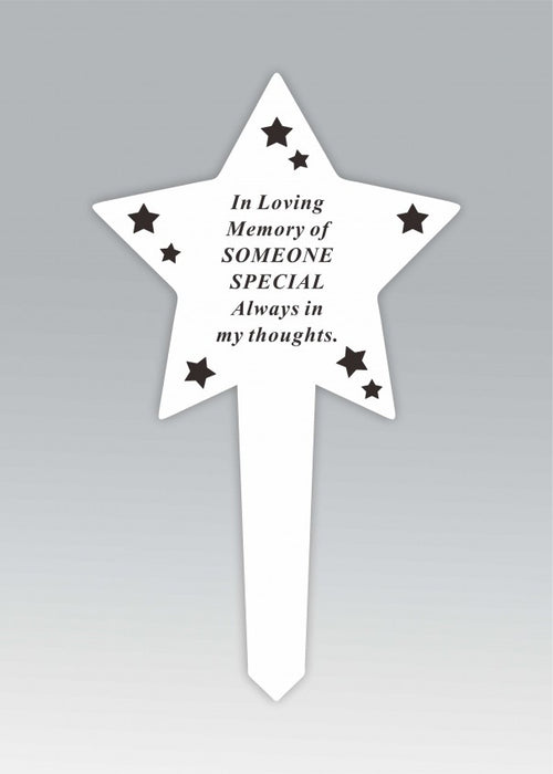 White Plastic Star Stake - in Loving Memory Of  Someone Special