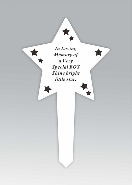 White Plastic Star Memorial Stake - In Loving Memory of a Very Special Boy