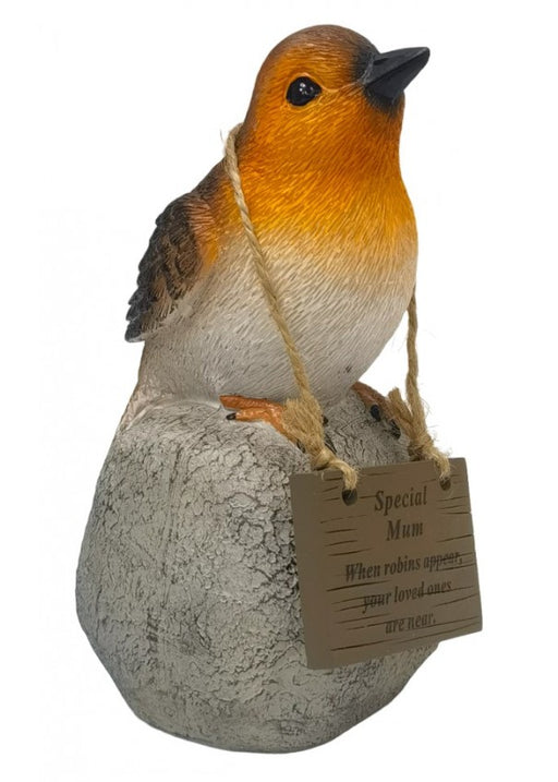 Robin on a  Rock with Hanging Plaque - Special Mum