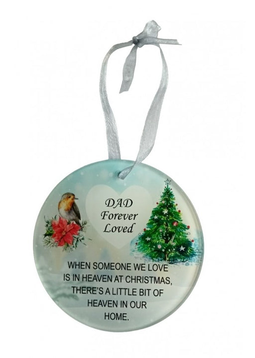 Dad Christmas Robin Memorial Glass Hanger x 9cm