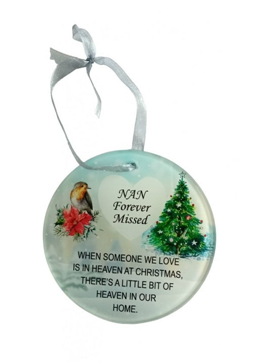 Nan Christmas Robin Memorial Glass Hanger x 9cm