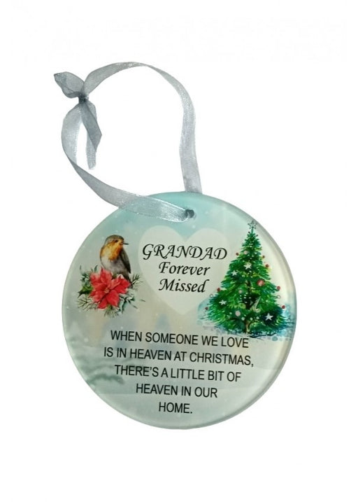 Husband Christmas Robin Memorial Glass Hanger x 9cm