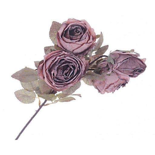 Artificial Dried-Style Rose Spray - Mauve (4 heads, 54cm long)