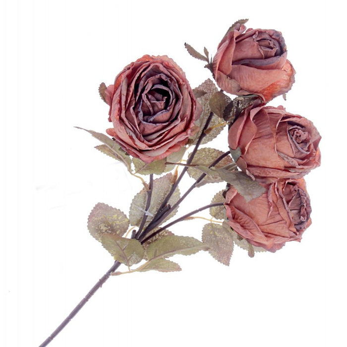 Artificial Dried-Style Rose Spray - Orange (4 heads, 54cm long)