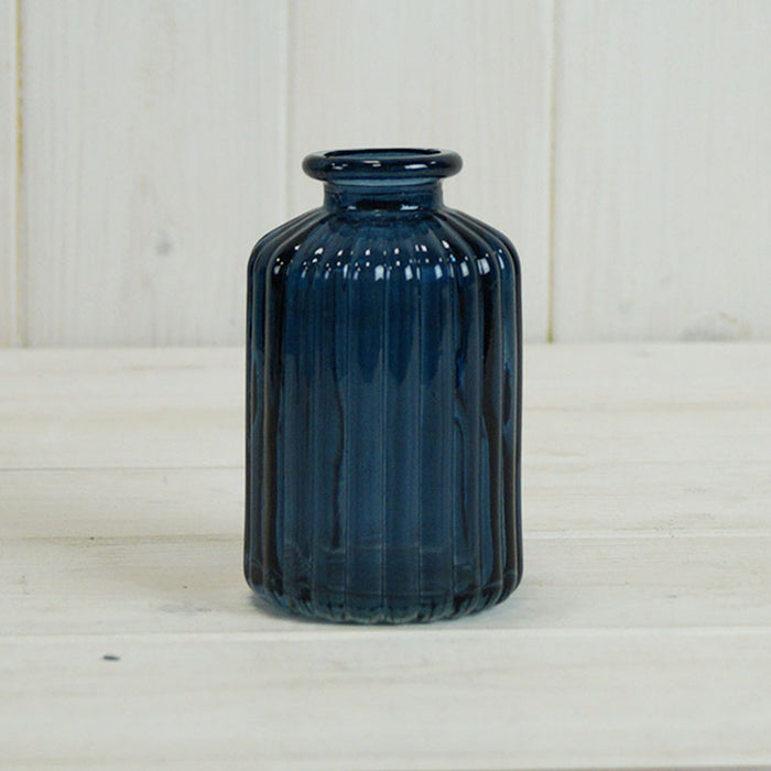 Blue Ribbed Glass Bottle (10cm)