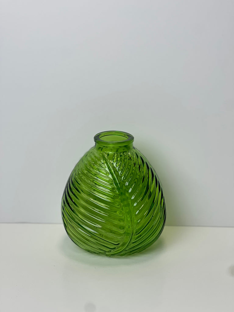 Leaf Glass Bottle x H13cm - Emerald Green — Artificial Floral Supplies