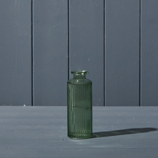 Vintage Green Ribbed Glass Bottle x 13cm