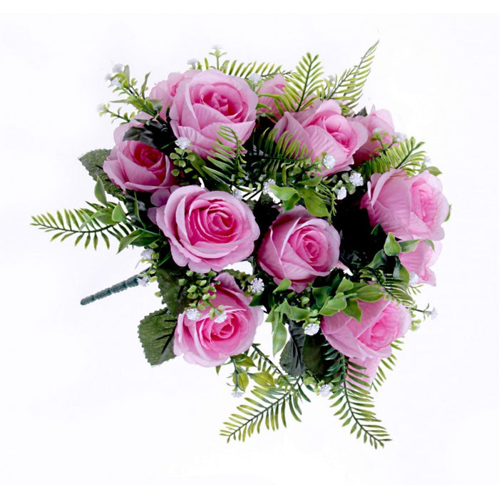 Rose Bush with Foliage - Pink - 18 Heads