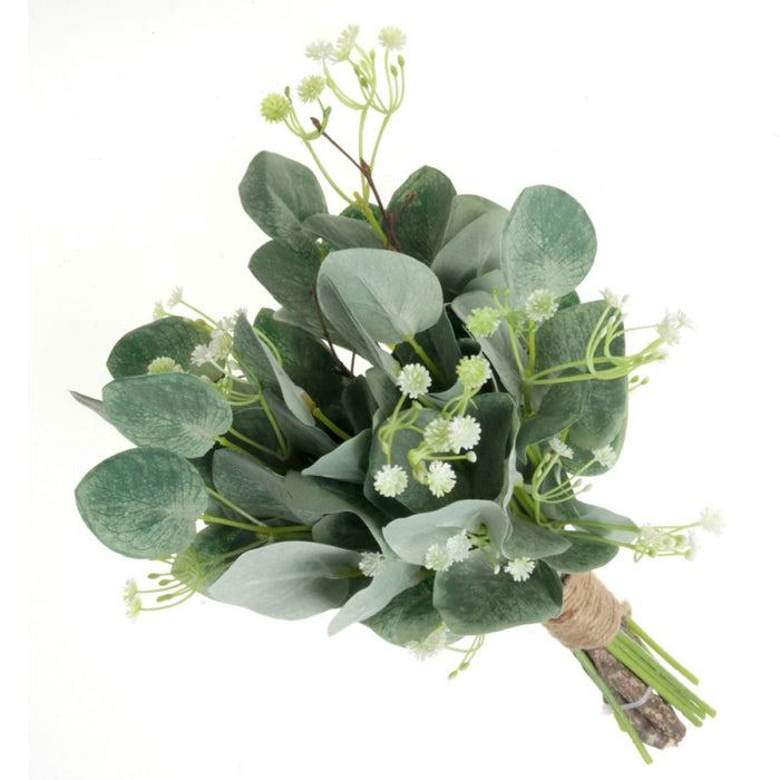 Mixed Foliage Bouquet with Eucalyptus and Gypsophilia - Green - 36cm long