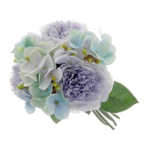 Peony & Hydrangea Flower Bush x 28cm - Blue Mix