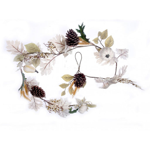 White Pumpkin & Pinecone Garland x 182cm long - White/Brown