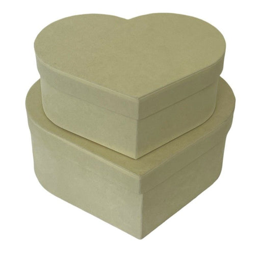 Ivory Suede Lined Heart Hat Box - Set of Two