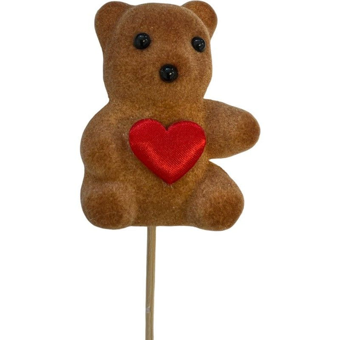 Mini Bear with Red Heart Pick - 10 pack -  5.5 x 7 x 50cm - Brown