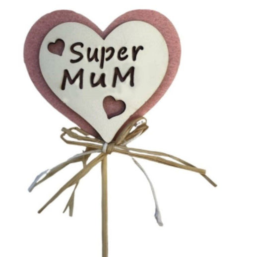 Super Mum Wooden Heart Pick 10 Pack  -7.5*1*5*50cm