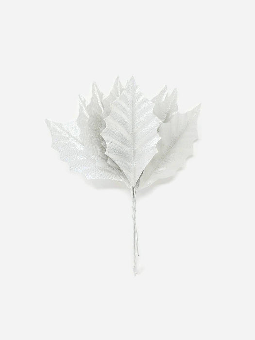  10 Leaf Mini Holly Spray x 14cm - Silver