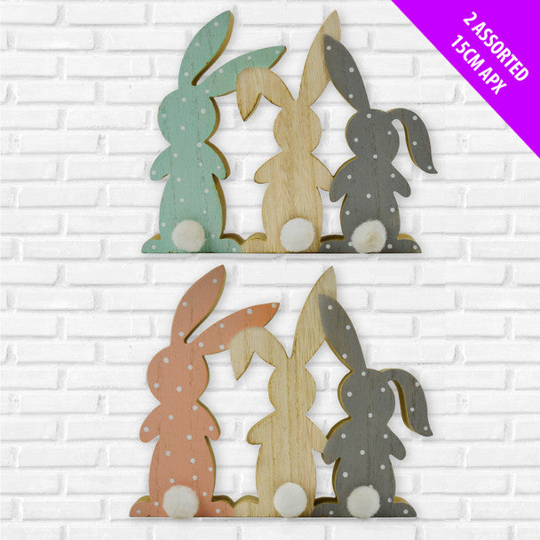 3 Standing Wooden Bunnies - Random Colour - 15cm tall