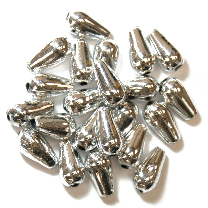 Pearl Drops: 6 x 9mm Silver, Pack of 15, with inner hole for threading