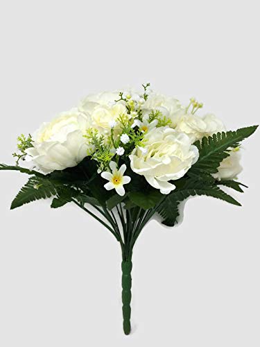 Peony & Rose Bud Flower Bush x 35cm Ivory