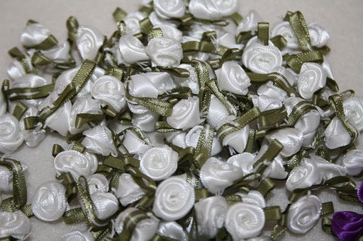 satin white  ribbon rose 100pcs L441