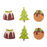 Craft Embellishment, Wooden Christmas Pudding & Tree, Pack of 6