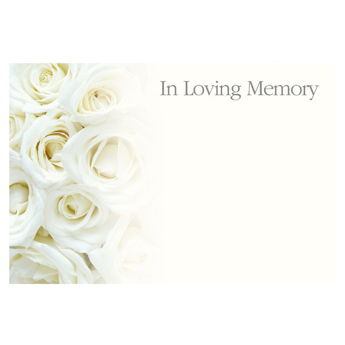 Large Florist Sympathy Message Cards - 12.5 x 9cm -  In Loving Memory White Rose Pattern