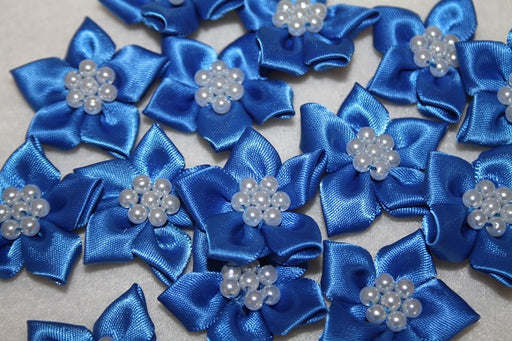 satin ribbon flower & pearl x20pcs royal  blue L940