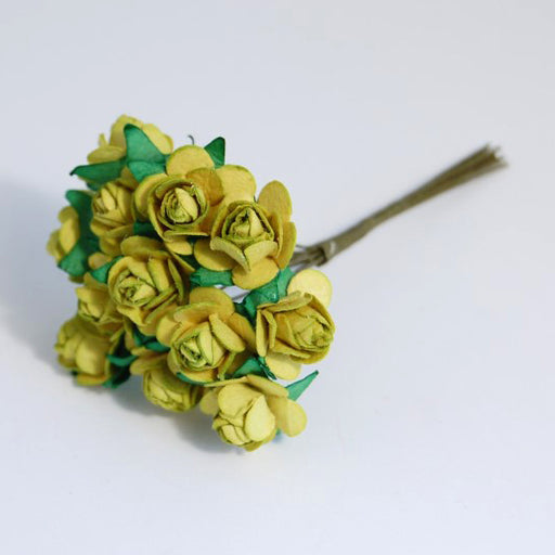 Paper Rose -14mm Heads - 12 Stems - Lime Green