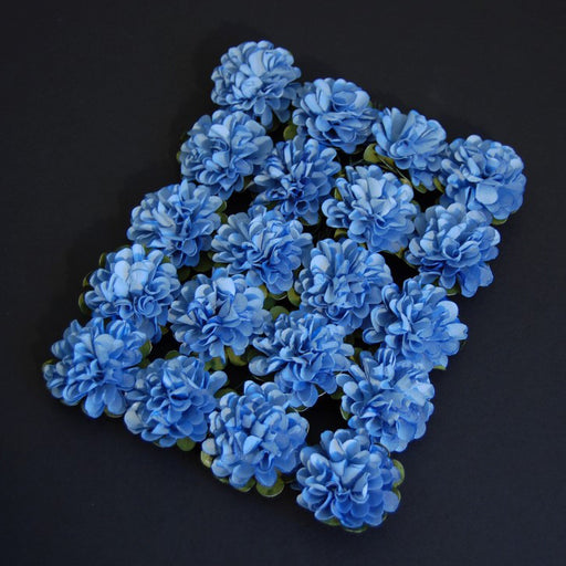20 Paper Miniature Wired Blue Flower Heads x 3.4cm - discontinued
