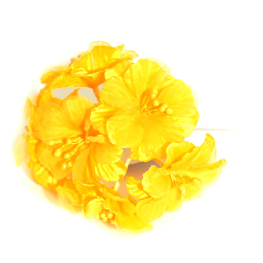 Small Spring Blossom 5 Stem Lemon Yellow  - 5cm Head Size