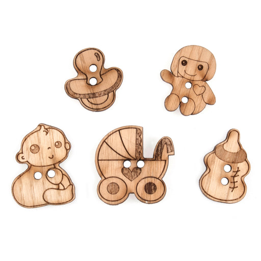 Novelty Wooden Buttons Pack of 5 - Baby