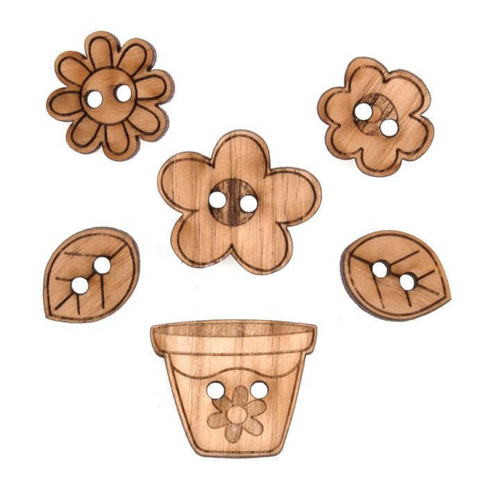 Novelty Wooden Buttons Pack of 6 - Spring Garden