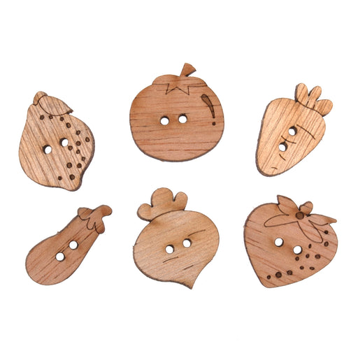 Novelty Wooden Buttons Pack of 6 - Fruit & Veg