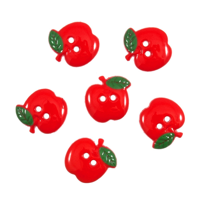 Novelty Craft Buttons, Apples,  Pack of 6