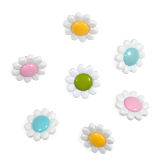 Novelty Craft Buttons, Pastel Daisy, Pack of 7