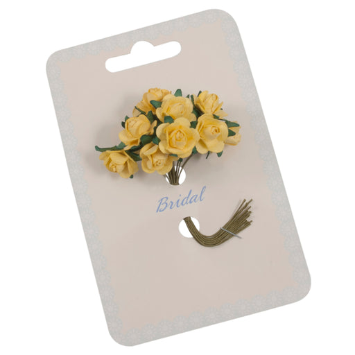 Paper Rose -14mm Heads - 12 Stems - Yellow
