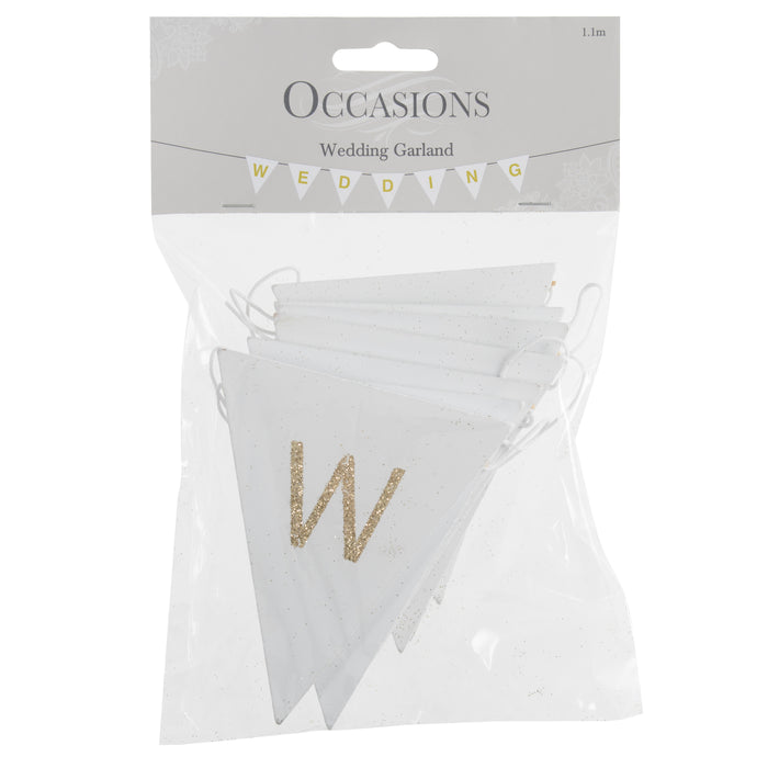 Wooden Garland Wedding Bunting, White/Gold Glitter