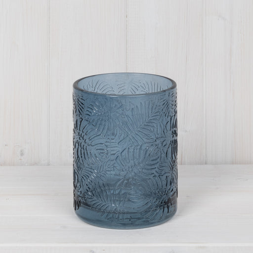 Blue Ribbed Glass Candle Holder - Bell Heather Interiors