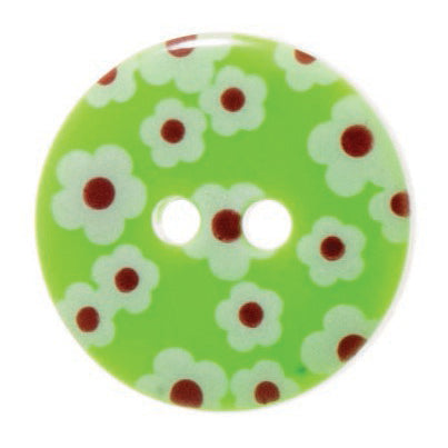 Buttons: 17mm: Pack of of 4 Green With Daisies