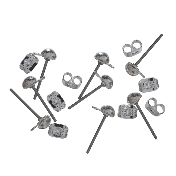 Ear Post, Stud & Ring with Scroll,Silver Plated, 4Pairs